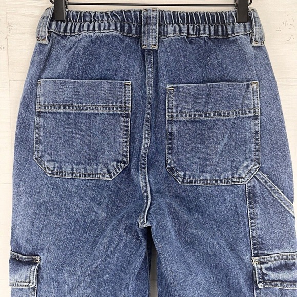 BDG Urban Outfitters Cargo Skate Jeans Women Sz 27 Blue Elastic Waist Wide Leg - Picture 8 of 16